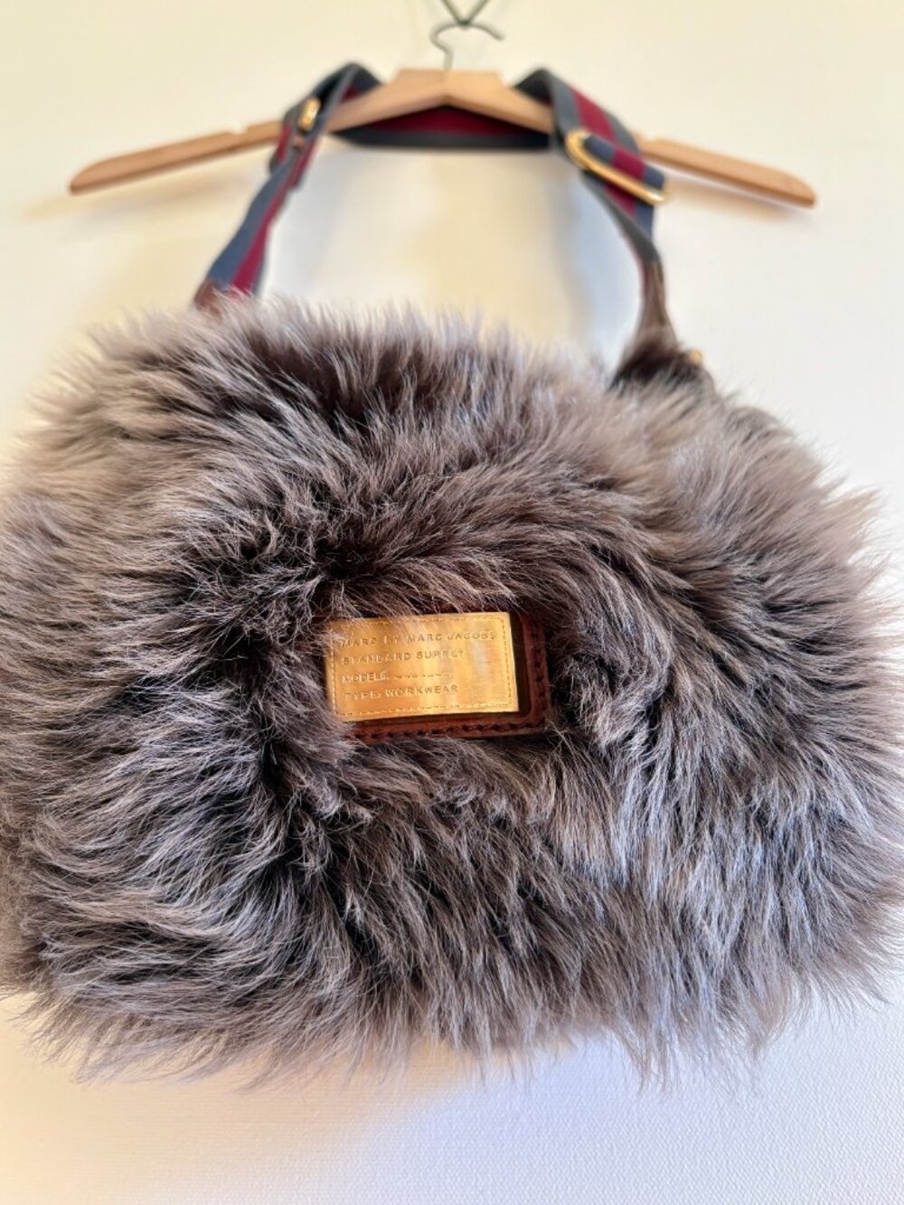 Marc By Marc Jacobs Early 2000's Fur Crossbody Bag with Striped Strap
